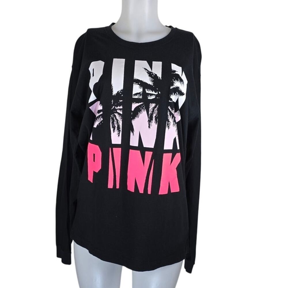 Victoria Secret Pink Black Hawiian Palm Trees Athletic Long Sleeve Top Women's L